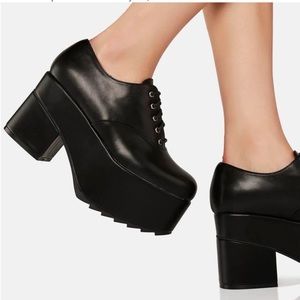 LAMODA Impressions Chunky Platform Oxfords Shoes Lace Up Round Toe Black 7